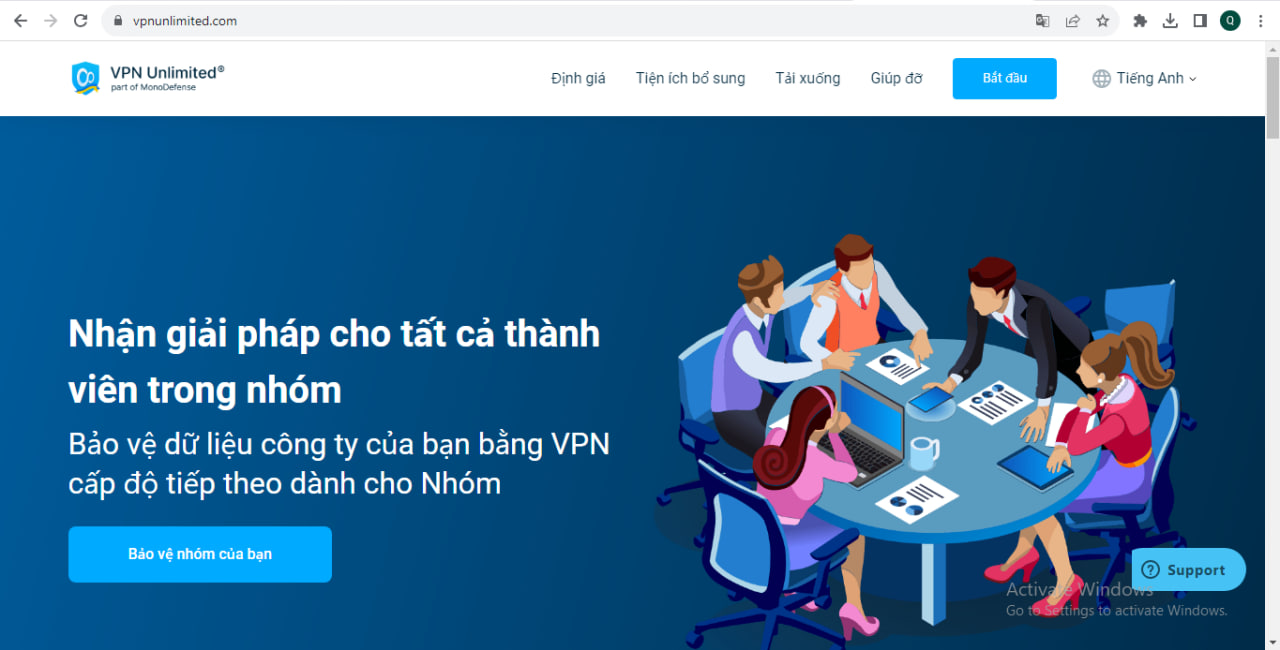 Trang website chính thức của Unlimited VPN